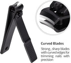 Nail Clipper Set, Ultra Sharp Black Stainless Steel Fingernail & Toenails Clipper and Nail File with Leather Travel Case,Great Christmas Gift,Stocking Stuffers for Men and Women