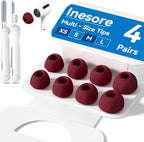 4 Pairs Replacement Ear Tips for AirPods Pro 2nd/1st Generation with Portable Storage Box & Cleaner Pen,Noise Reduction Holewith & Built-in dust Guard Screen,Silicone EarTips(Dark red)