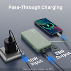 JUOVI 25W Portable Charger, 10000mah Power Bank Fast Charging with Built-in USB-C Cable, Battery Pack with LED Display, Portable Phone Charger for iPhone 17 16 15 14 Samsung S24 S23 iPad Tablets
