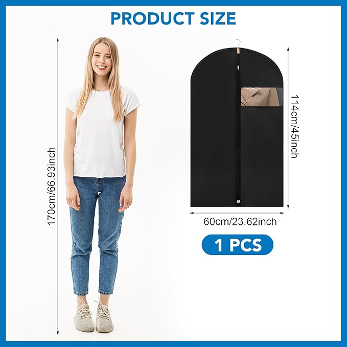 Dntorx 1 Pack Garment Bags with Clear Window, 45" Clothes Covers with Zipper, Transparent Hanging Suit & Coat Covers for Closet Storage, Jackets, Dresses, Windbreakers