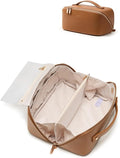 EACHY Travel Makeup Bag, Large Capacity Cosmetic Bag for Women, Waterproof PU Leather, Flat Open Portable Toiletry Bag for Skincare, Brushes & Travel Essentials