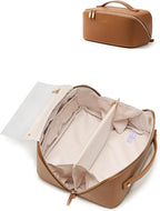 EACHY Travel Makeup Bag, Large Capacity Cosmetic Bag for Women, Waterproof PU Leather, Flat Open Portable Toiletry Bag for Skincare, Brushes & Travel Essentials