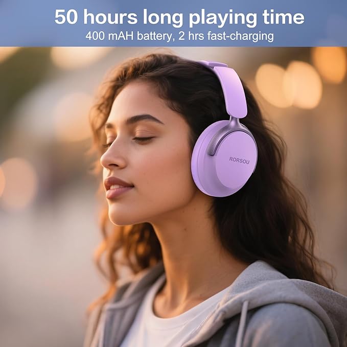 B8 Bluetooth Headphones Over Ear, 6 EQ Music Modes and 50H Playtime Deep Bass Wireless Headphones with Mic, Lightweight Folding HiFi Stereo Headset for iPad/Travel/Tablet/PC/Home Purple