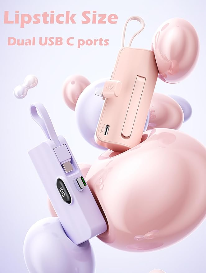 Mini power bank 5500mAh Portable Power Bank,Dual USB-C Ports Cell Phone Power Charger, LCD LED Display Battery Compatible with iPhone17/16/15 plus/15 pro/15 pro Max/Android Phone/Samsung/Moto/LG etc…