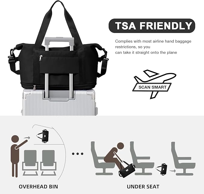 Travel Duffel Bag, Sports Tote Gym Bag, Shoulder Weekender Overnight Bag for Women