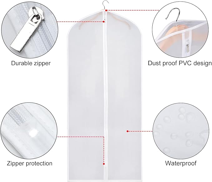 Zilink Clear Coat Covers Garment Bag 54-inch Garment Bags for Hanging Clothes Storage Bag for Coat with Full Length Zipper for Clothing Storage Bags Hanging, Set of 10