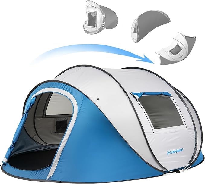 EchoSmile Pop Up Camping Tent, 2/4/6 Person Easy Setup Tent, Water Resistant Dome, Portable with Carry Bag