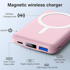 AOGUERBE for MagSafe Portable Charger, 10000mAh Magnetic Power Bank 22.5W Fast Charging, Mini Battery Pack Wireless with LED Display&Foldable Stand for iPhone 17/16/15/14/13/12 Series (Rose Pink)