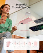 Portable Charger Built-in Cables and Wall Plug, 10000mAh Slim USB C Power Bank, LED Display External Battery Pack Compatible with iPhone/Android & More (Pink)
