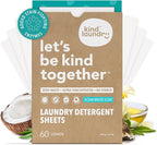Kind Laundry Detergent Sheets – 60 Loads Ocean Breeze, EWG Verified, No Residue After Wash, Eco Plastic-Free Liquidless Laundry Soap, Non-Toxic Formula, for Sensitive Skin, Travel & Dorm Friendly
