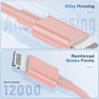 3 Pack Apple MFi Certified Charger Cable 6ft, Lightning to USB Cable Cord 6 Foot, 2.4A Fast Charging,Apple Phone Long Chargers for iPhone 13/12/11/11Pro/11Max/ X/XS/XR/XS Max/8/7/6 Pink