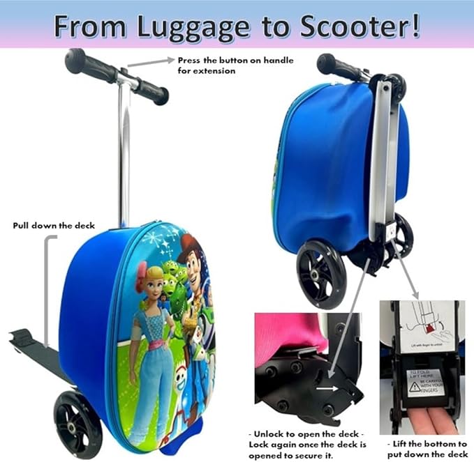 Fast Forward Toy Story 18" Ride-On Suitcase Scooter - Lightweight Carry-On Foldable Scooter Luggage