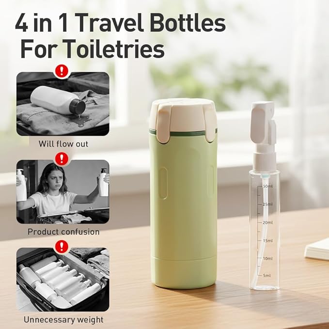 AprYew 4 in 1 Travel Dispenser Bottles Refillable, 4 Pack 30ML Travel Bottles for Toiletries, Travel Size Shampoo and Conditioner Bottles,for Vacation Business Trip (White)