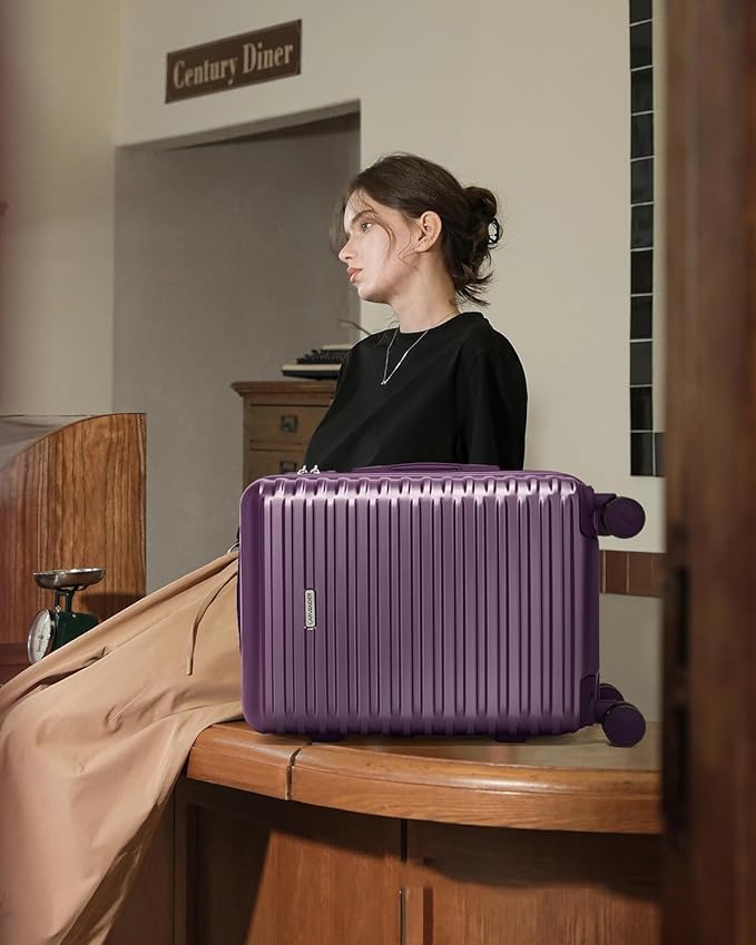 LARVENDER Carry on Luggage 22x14x9 Airline Approved, Expandable 20 Inch Hardside Suitcase with Wheels TSA Lock, PC+ABS Lightweight Carry on Suitcases for Women and Men, Royal Purple (20/DB/TB)
