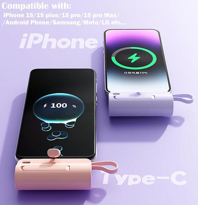 Mini power bank 5500mAh Portable Power Bank,Dual USB-C Ports Cell Phone Power Charger, LCD LED Display Battery Compatible with iPhone17/16/15 plus/15 pro/15 pro Max/Android Phone/Samsung/Moto/LG etc…