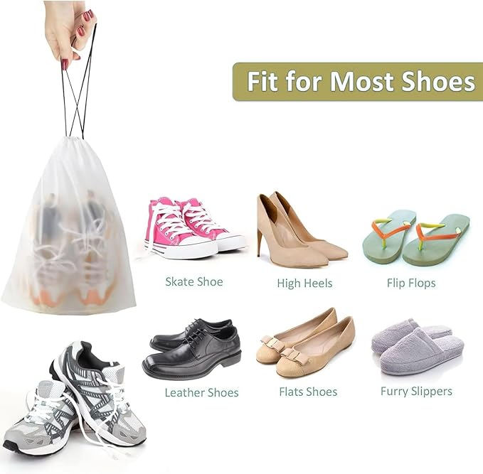 6 Pack Large Transparent Travel Shoe Bags, Clear Plastic Drawstring Bags for Shoes – 15.7 x 11.8 Inch Dust Bags for Men, Women, Luggage Organization