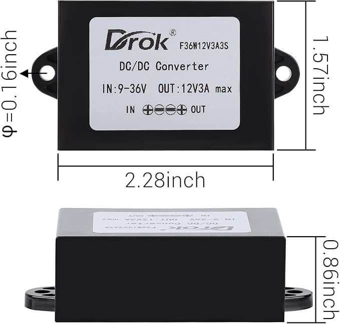 DROK Boost Buck Converter 9V-36V to 12V 3A 36W Plastic Shell Waterproof Auto Step Up Down Voltage Regulator 12V Volt Transformer for Car Audio Solar Power System LCD Television LED Display Screen