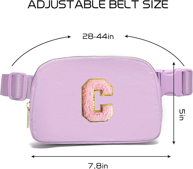 Gitus Initial Belt Bag Fanny Pack Crossbody Bag for Girls Birthday Gifts Age 8-10 Teen Girl Gifts Trend Stuff Personalized Letter Gifts for Daughter Sister (Lavender-C)