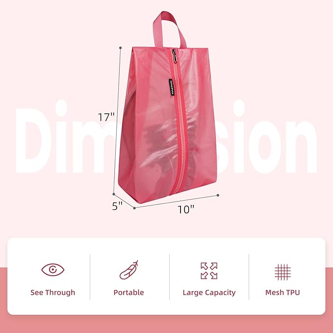 Bagail Shoe Bags for Travel,2 Set Shoe Bag for Storage in Closet,Transparent Shoe Packing Organizers with YKK Zipper (L 17"x10"x5", Coral 2pcs)