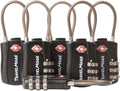 6 Pack TSA Approved Travel Combination Cable Luggage Locks for Suitcases & Backpacks - Black