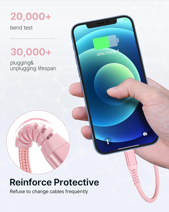 Aioneus iPhone Charger 6ft 2Pack, Apple Certified USB A to Lightning Cable Nylon Braided Phone Charger Cord Fast Charging for iPhone 14 13 12 11 Pro Xr Xs Max 10 8 7Plus 6 SE -Pink