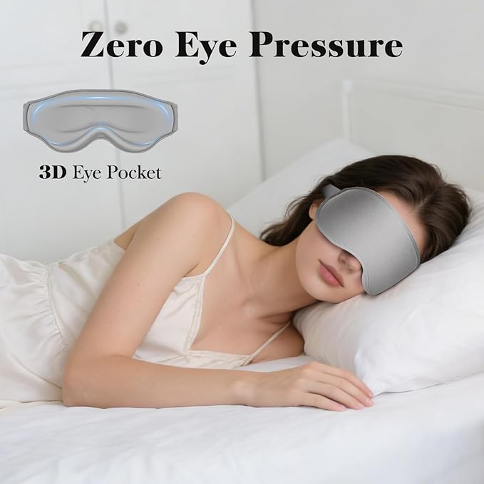 Fygrip 3D Eye Mask Sleep Mask for Men & Women, 100% Pressure-Free & Light Block-Out Eye Mask for Sleep with Easy Adjustable Strap, Night Eye Cover for Travel, Grey