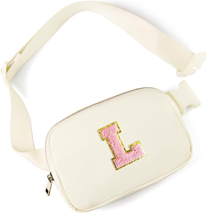Gitus Personalized Gifts Birthday Gifts for Girls Fanny Pack Cross Body Bags with Initial Letter Preppy Stuff Gifts for Her Girlfriend Wife Sister Friends Mom (Ivory-L)