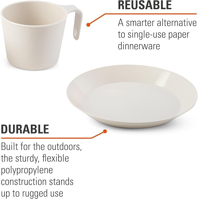 GSI Outdoors Cascadian Table Set I 6-Piece Camping, Backpacking Mess Kit, Plastic BPA Free, Plate, Bowl, Mug, Cup & Cutlery Set