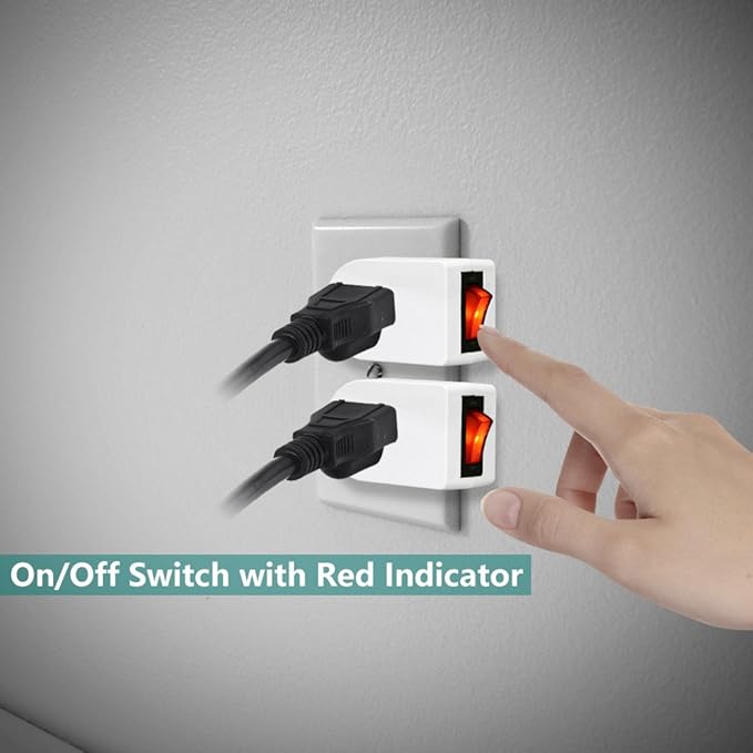 Grounded Outlet Adapter, ANKO ETL Listed Wall Tap Adapter with Red Indicator On/Off Power Switch (4 Pack)