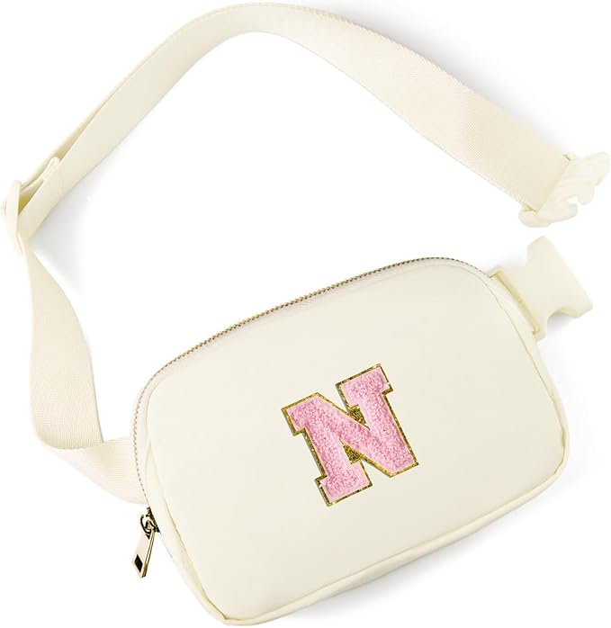 Gitus Personalized Gifts Birthday Gifts for Girls Fanny Pack Cross Body Bags with Initial Letter Preppy Stuff Gifts for Her Girlfriend Wife Sister Friends Mom (Ivory-N)