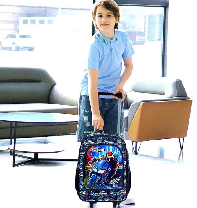 HPJGD Boys Suitcase, Kids Water Resistant Rolling Luggage, Motorcycle Travel Carry on for Elementary Preschool Toddler