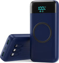 YHO Wireless Portable Charger 40800mAh for iPhone with Built-in Cables,15W Wireless Charging USB C Power Bank,25W PD Fast Charging Travel Essential Battery Pack for iPhone 17/16/15/14-Dark Blue
