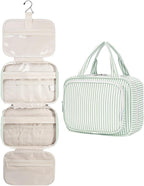 Narwey Striped Hanging Toiletry Bag for Women Travel Makeup Bag Organizer Toiletries Bag for Travel Size Essentials Accessories Cosmetics (Mint Green Stripe (Medium))
