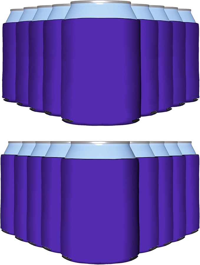 PartyPrints 25 Pack Purple Blank Can Cooler Sleeves, Customizable Bulk Insulated Foam for Beer, Collapsible Plain Drink Holder, Cold Soda Insulator, 12oz Regular, 16oz Tall Cans