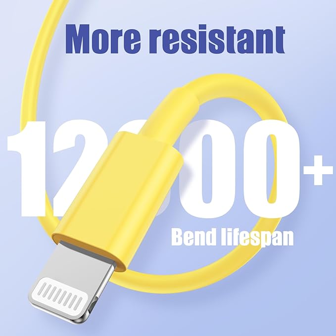 4Pack USB C to Lightning Cable 6FT, Fast Charging Cord for iPhone 14, Replacement for Apple Original Charger Cable for iPhone 14 13 12 11 Pro 11 XS MAX XR 8 7 6s Plus-Yellow