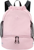 RHDZO Drawstring Backpack Gym Backpack with Shoe Compartment for Men Women String Sports Bag with Wet Pocket Cinch Swim Beach Bag, Large Pink