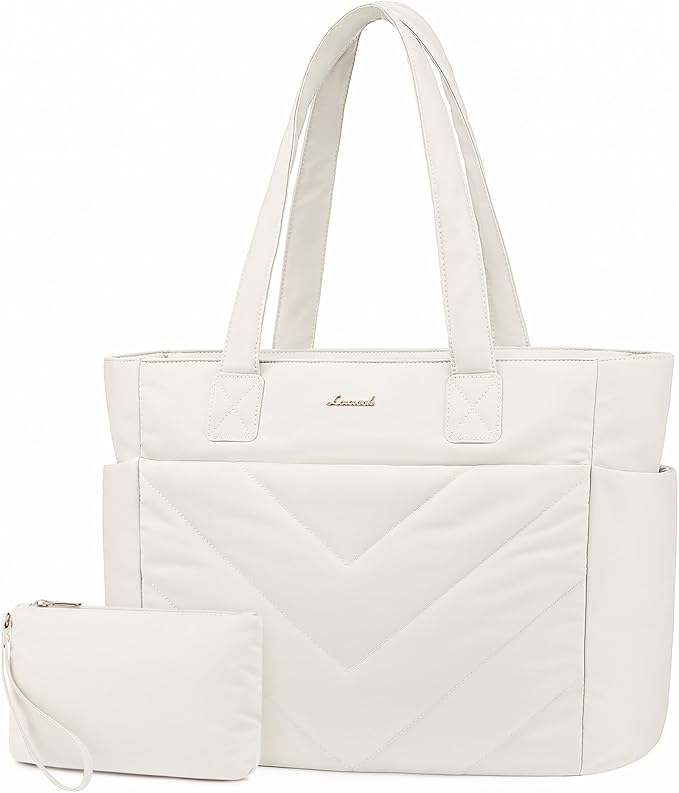 LOVEVOOK Tote Bag for Women, Puffer Work Travel Handbag with Zipper for Teacher Nurse, Quilted Cute Laptop Shoulder Gym Bag