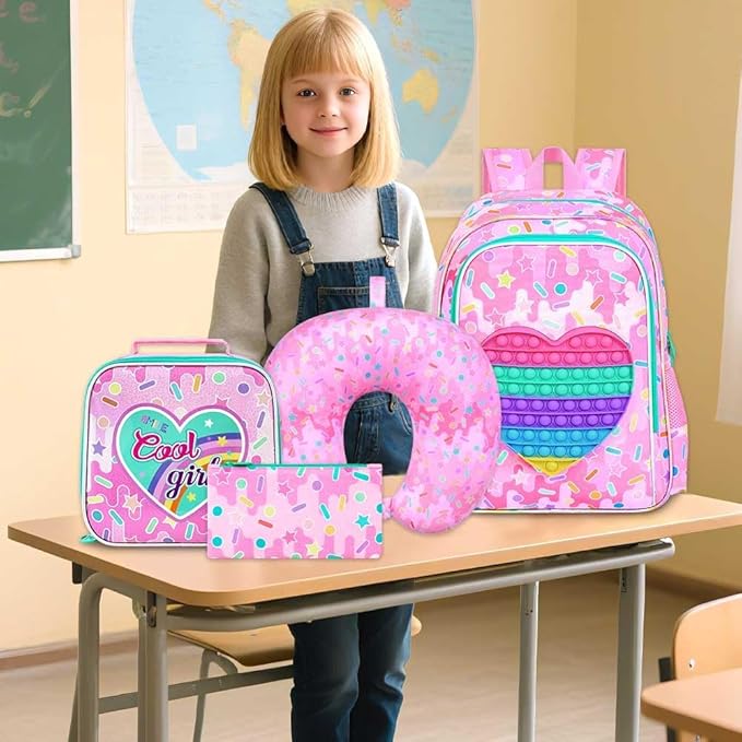 5Pcs Kids Luggage for Girls, Rolling Travel Carry on Suitcase for Toddler Children with Wheels(Pink)