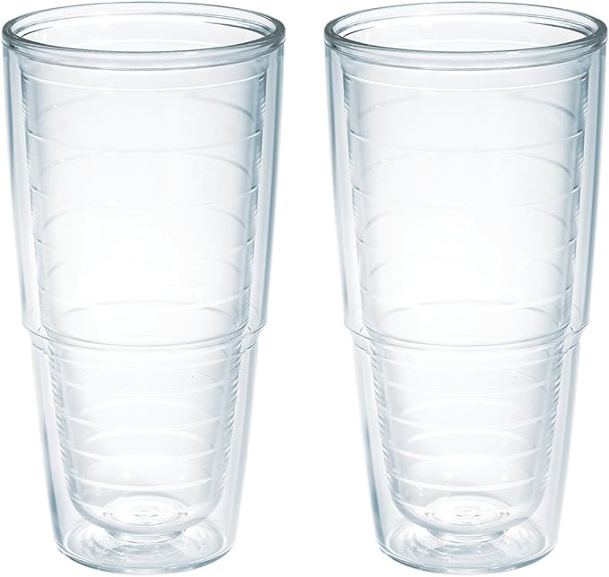 Tervis Clear & Colorful Tabletop Made in USA Double Walled Insulated Tumbler Travel Cup Keeps Drinks Cold & Hot, 24oz - 2pk, Clear