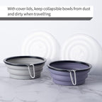 SLSON Dog Bowls Pet Collapsible Bowl with Cover Lids,2 Pack Dog Travel Bowls Portable Foldable Cat Water Dish Bowl for Pets Walking Parking Camping (Taro Purple and Concrete Gray, Large)