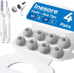 4 Pairs Replacement Ear Tips for AirPods Pro 2nd/1st Generation with Portable Storage Box & Cleaner Pen,Noise Reduction Holewith & Built-in dust Guard Screen,Silicone EarTips(Grey)