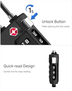LUGGEX TSA Locks for Luggage, Suitcase Locks TSA Approved, Luggage Locks, Ease of Use & Durable(Black,4 Pack)