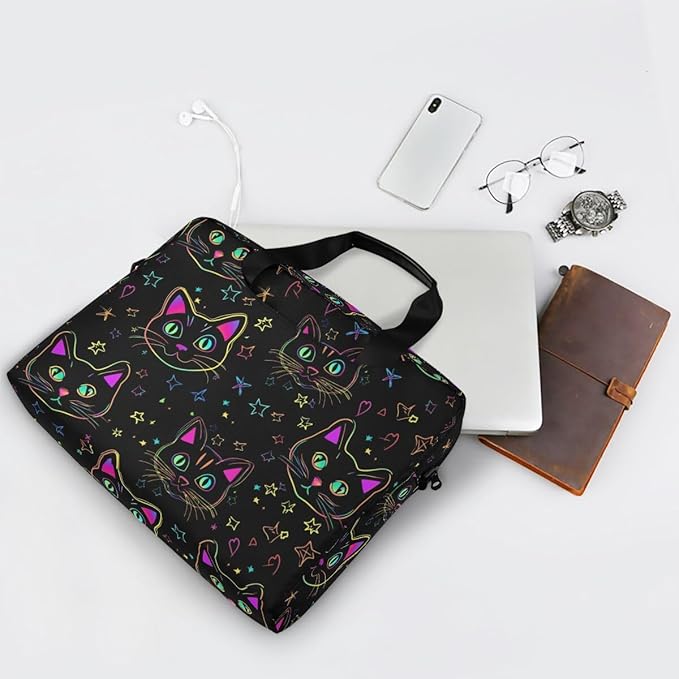 Neon Cat Print Laptop Case 15.6 inch Computer Bag Waterproof Laptop Briefcase Laptop Bag for Women & Men