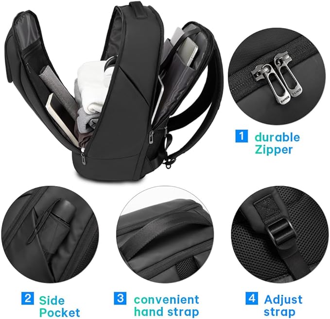 BANGE Business Smart Backpack Waterproof fit 15.6 Inch Laptop Backpack with USB Charging Port,Travel Durable Backpack, Black（no Usb）, L, Travel Backpacks