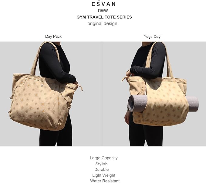 ESVAN Corduroy Yoga Tote Bag Gifts for Women Drawstring Yoga Mat Bag for Office Workout Travel Carryall Pilates Gym