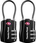 2 Pack TSA Approved Travel Combination Cable Luggage Locks for Suitcases & Backpacks - Black