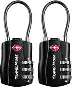2 Pack TSA Approved Travel Combination Cable Luggage Locks for Suitcases & Backpacks - Black