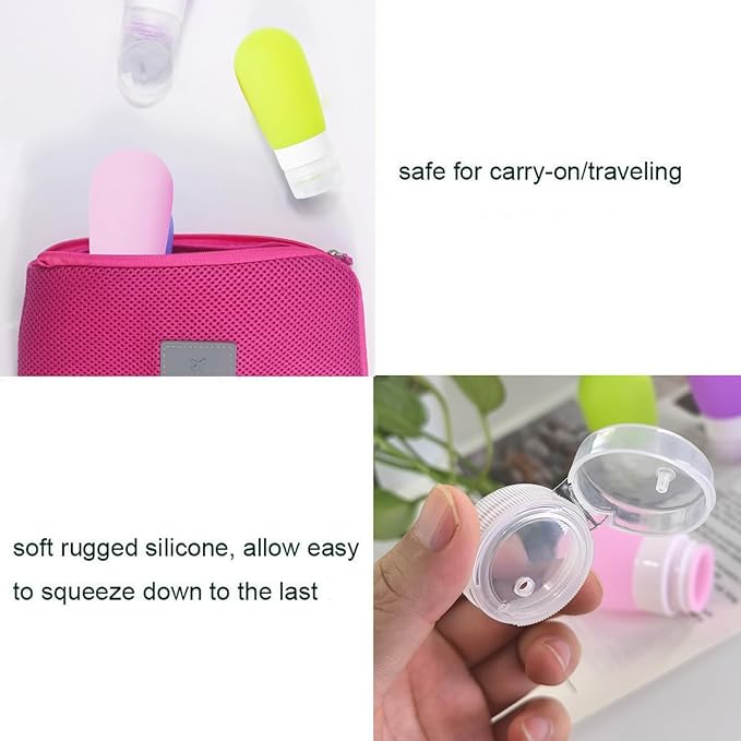 Mziart Travel Bottles for Toiletries, 2.7oz Silicone Travel Size Containers, 3 Pack TSA Approved Leak-Proof Reusable Squeezable Refillable Shampoo and Conditioner Bottles (Pink, Purple, Green)