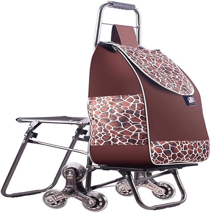 Hand Truck Cart, Folding Luggage Cart with Chair, Portable Grocery Shopping Cart, Large-Capacity Wheeled Trolley for Easy Transport