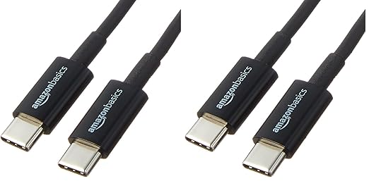 Amazon Basics USB-C to USB-C 2.0 Fast Charging Cable, 480Mbps Data Transfer Speed, USB-IF Certified, for Apple iPhone 16/15, iPad, Samsung Galaxy, Tablets, Laptops, 6 Foot, Black (Pack of 2)
